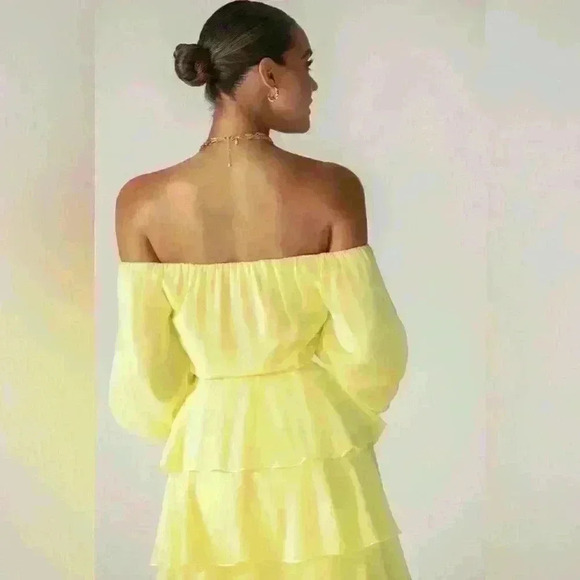 Alieva Dorra Chiffon Midi Dress Size Small Yellow Ruffle Sexy Girly Wavy - Picture 8 of 14